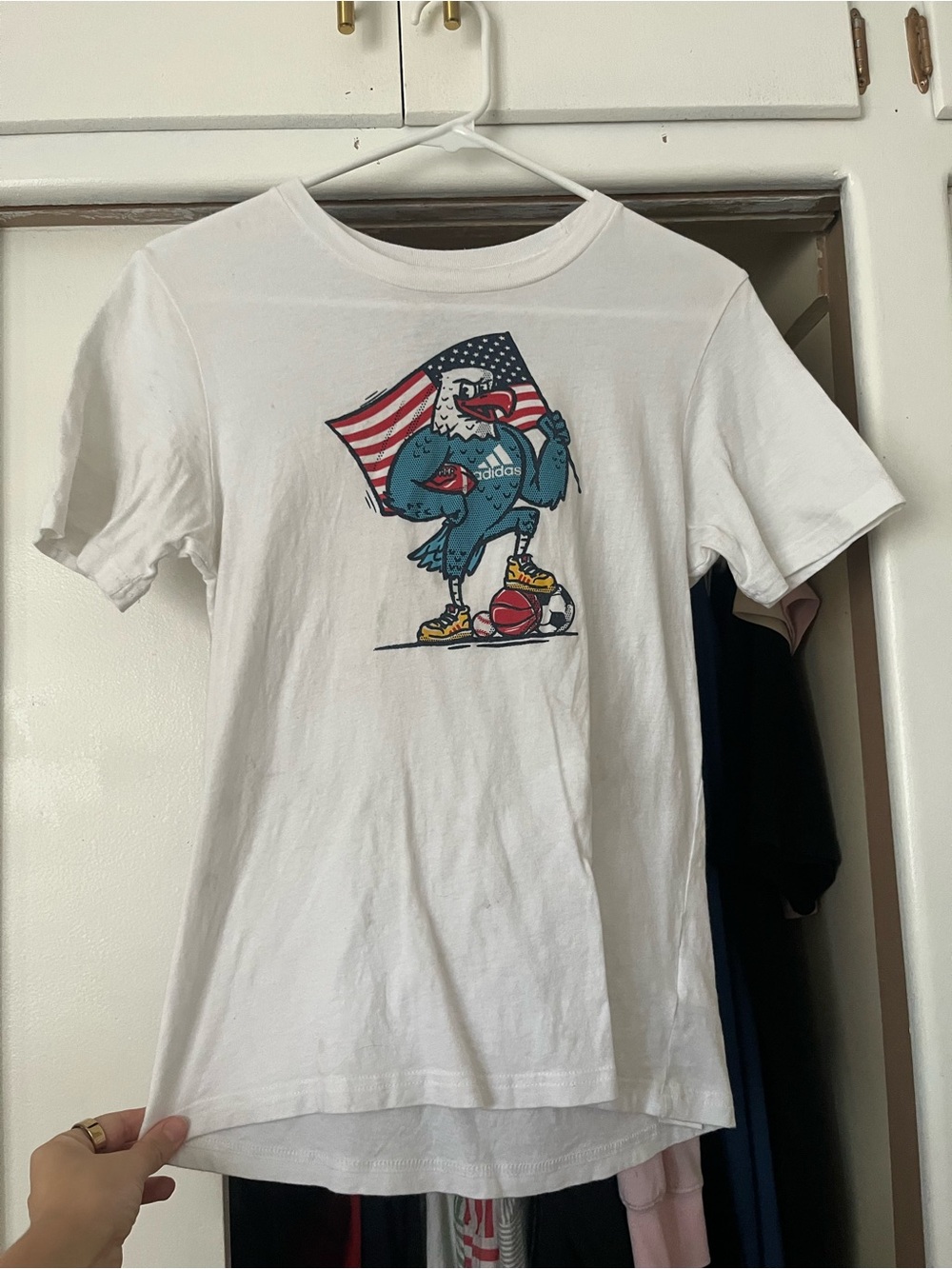 Boys Adidas White Graphic Eagle Tee with American Flag